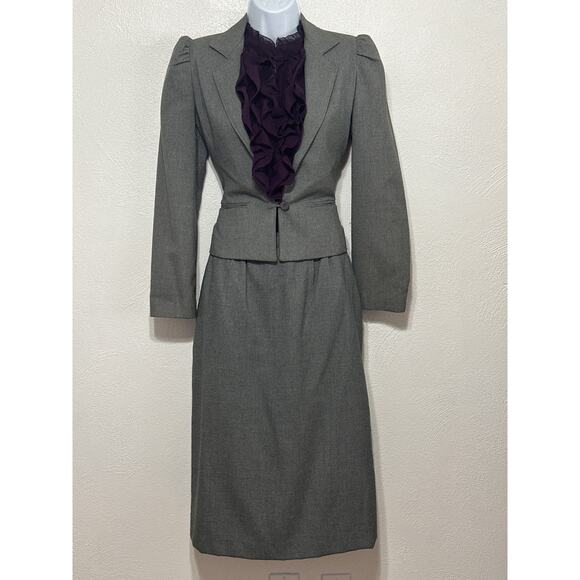 VTG Jean Nicole Corpcore Midi Skirt Set 5/6 Grey Preppy Classic Preppy RL Vibes - Picture 1 of 16